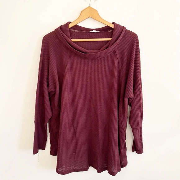 Maurices burgundy waffle knit cowl neck long sleeve thermal top size 1X - Picture 1 of 5